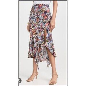 Veronica Beard Midi Skirt Slit Asymmetric Paisley‎ Boho Chic Size 6 Reg. $528
